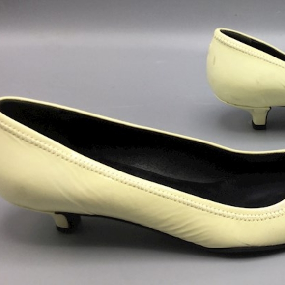 Authentic PRADA Cream Black Buckle Heels Sz 38.5